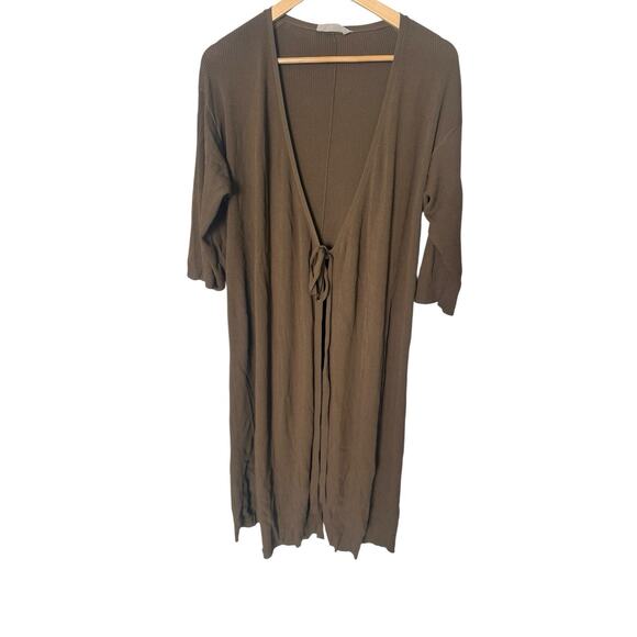 Everlane Women's Long Duster Cardigan Tie‎ Front Ribbed XS Brown - Picture 1 of 6